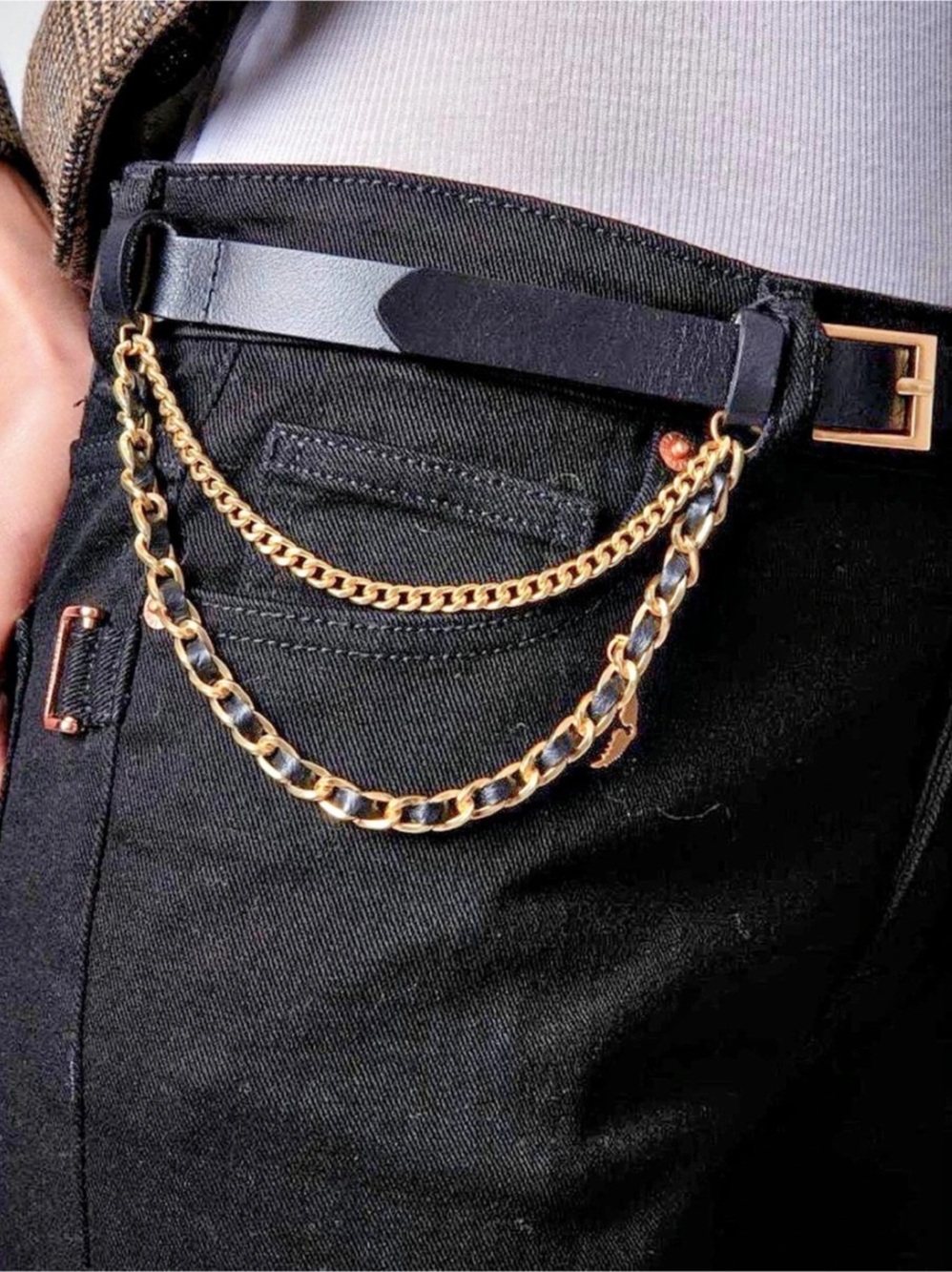 Zadig & Voltaire Rock Chain Belt in Black & Gold